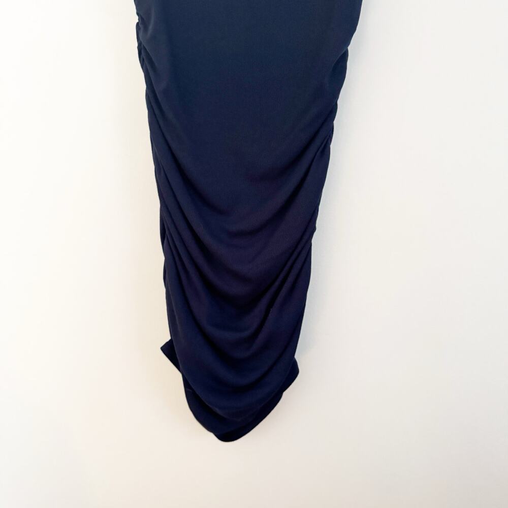 ANTHROPOLOGIE Michael Stars Gia Ribbed Power Shoulder Dress Navy Blue Medium M - Picture 6 of 8
